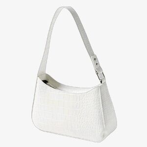 Elegant White Crocodile-Embossed Shoulder Bag-NWOT